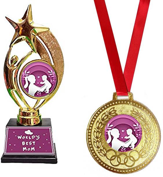 Jayshri handicrafts World's Best Mom Trophy with medal I Birthday Gift I Gift for Mom,New Year Gift Medal