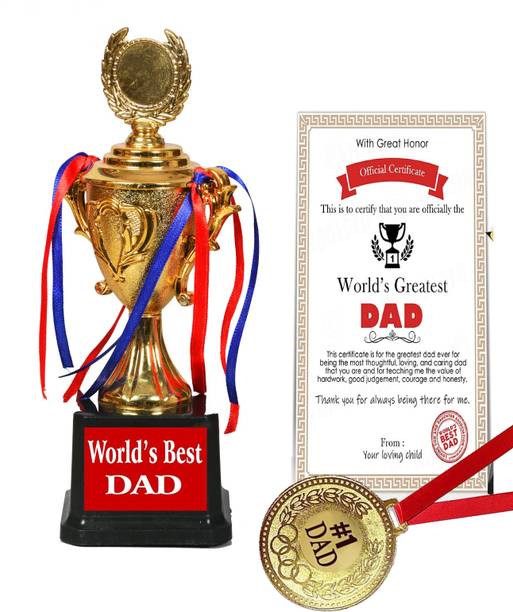Jayshri handicrafts Gift for World's Best Dad Trophy WITH MEDAL DAD CARD DAD CARD Father Day Trophy
