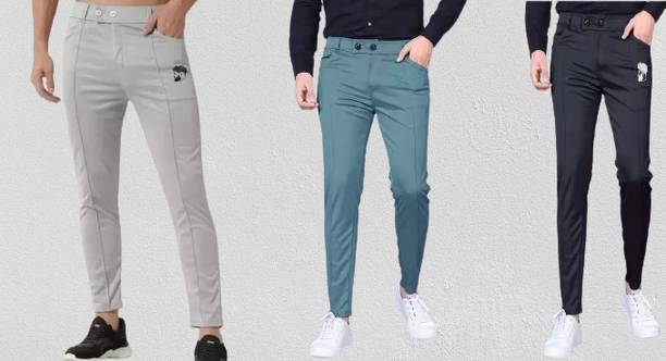 K.K Garment Regular Fit Men Grey, Light Blue, Black Trousers