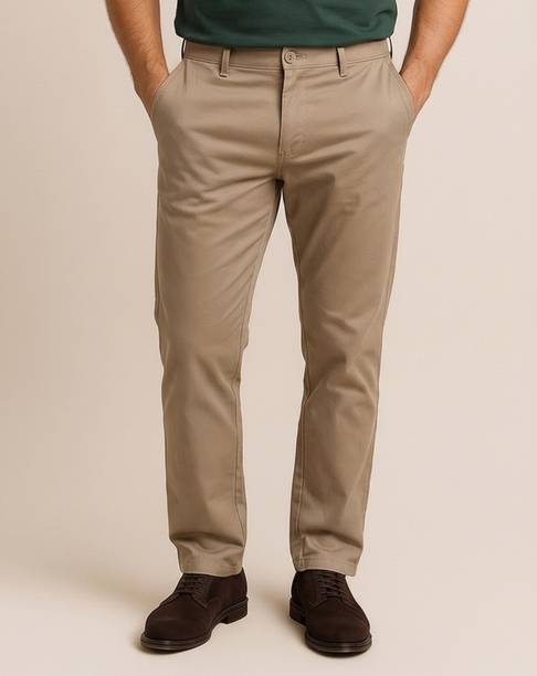 Slim Fit Men Brown Pure Cotton Trousers