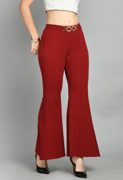 Get Black Flared Polyester Trousers at  1665  LBB Shop