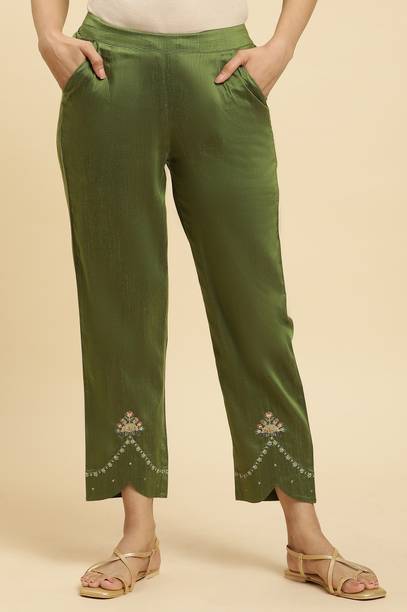 Women Green Viscose Rayon Trousers