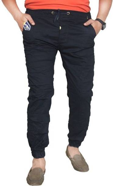 Men Regular Fit Black Pure Cotton Trousers