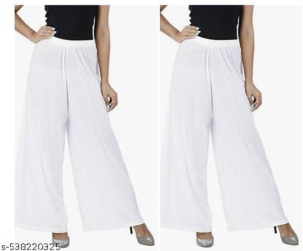 Pack of 2 Women Comfort Fit White Cotton Blend Trousers
