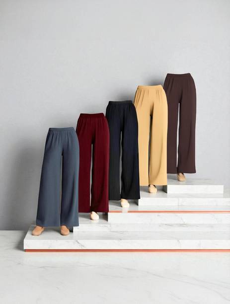 Pack of 5 Women Regular Fit Grey Lycra Blend Trousers