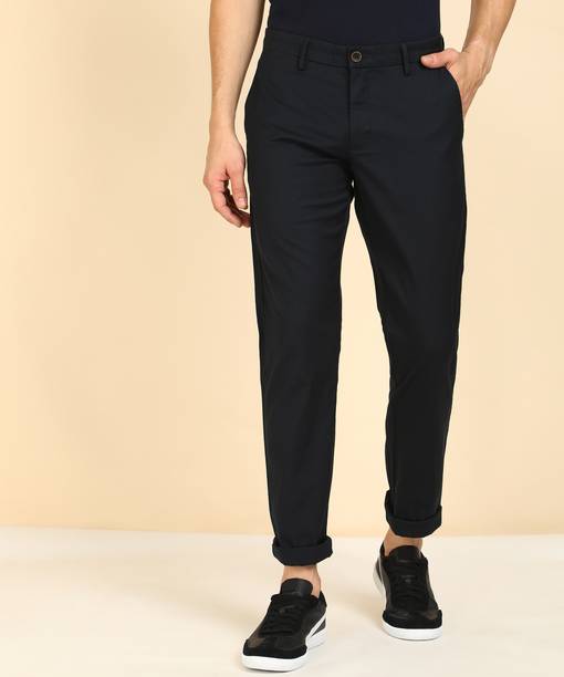 Men Slim Fit Blue Polycotton Trousers