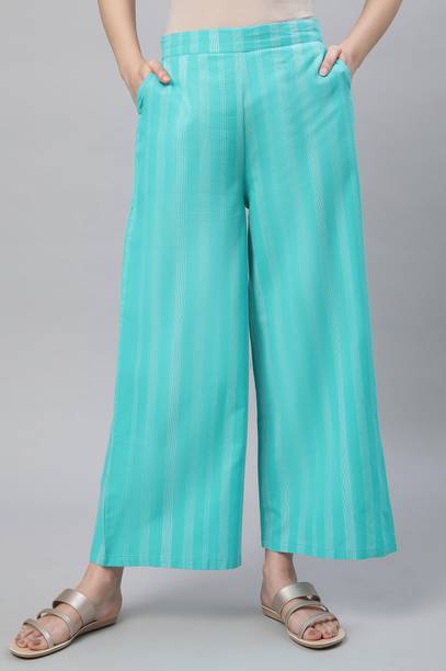Women Relaxed Green Pure Cotton Trousers