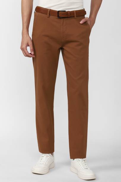 PETER ENGLAND Men Slim Fit Brown Cotton Blend Trousers