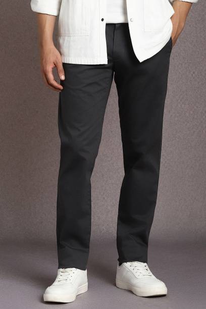 Men Tapered Black Cotton Blend Trousers