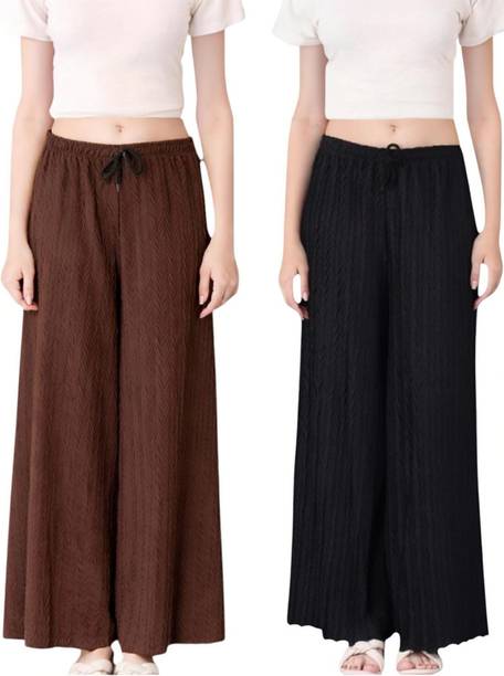 Pack of 2 Women Regular Fit Brown, Black Polyester Trousers