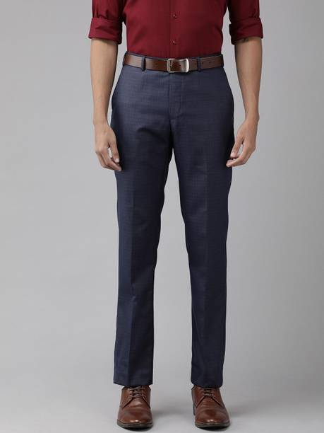Men Slim Fit Purple Polyester Trousers