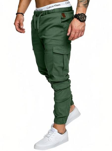Men Slim Fit Dark Green Pure Cotton Trousers