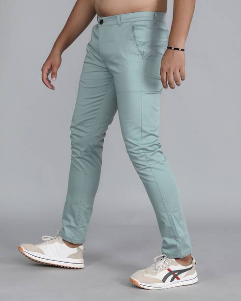 Tanip Men Slim Fit Light Blue Cotton Blend Trousers