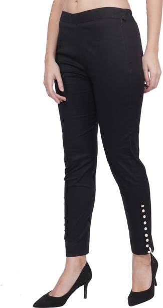Women Regular Fit Black Cotton Blend Trousers