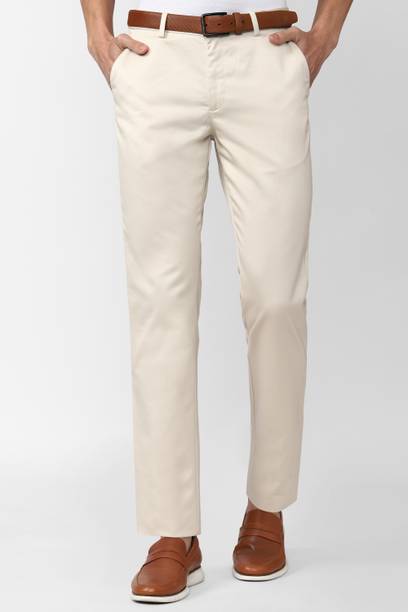 PETER ENGLAND Men Slim Fit Khaki Cotton Blend Trousers
