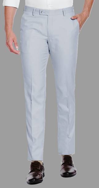 Regular Fit Men Grey Polycotton Trousers