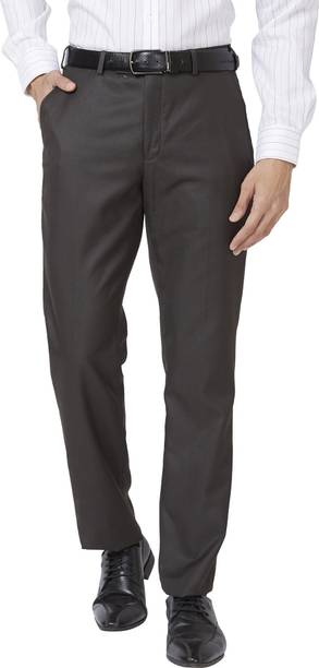 Men Regular Fit Brown Polyester Trousers