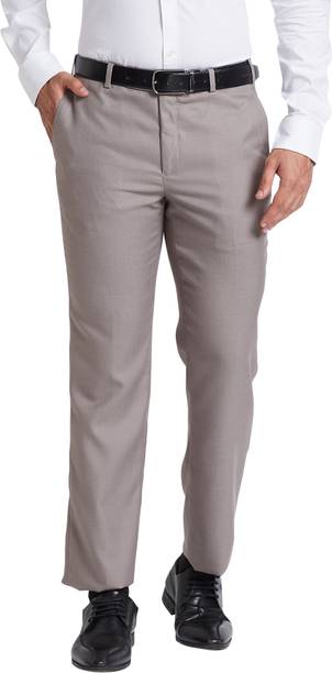 Men Regular Fit Beige Viscose Rayon Trousers