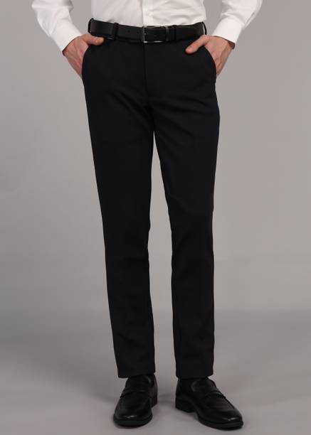 Men Skinny Fit Light Blue Polyester Trousers