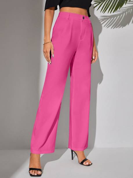 Women Regular Fit Pink Cotton Blend Trousers