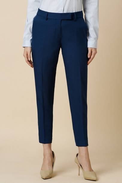 Women Regular Fit Dark Blue Polyester Trousers