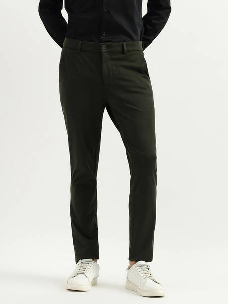 United Colors of Benetton Men Slim Fit Green Polyester Trousers