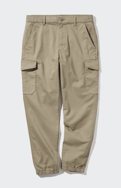 Men Tapered Beige Pure Cotton Trousers
