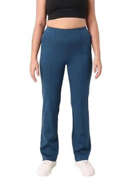 Women Straight Fit Green Polycotton Trousers