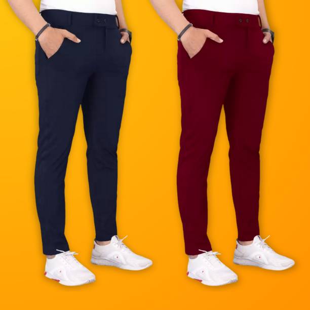 GIBBONTE Slim Fit Men Blue, Maroon Trousers