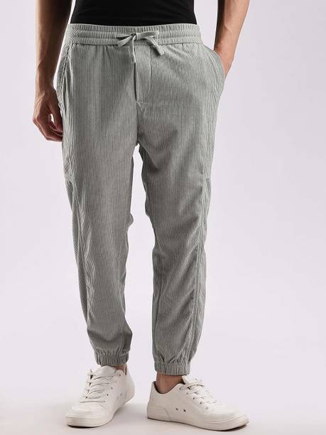 Men Regular Fit Grey Polyester Trousers