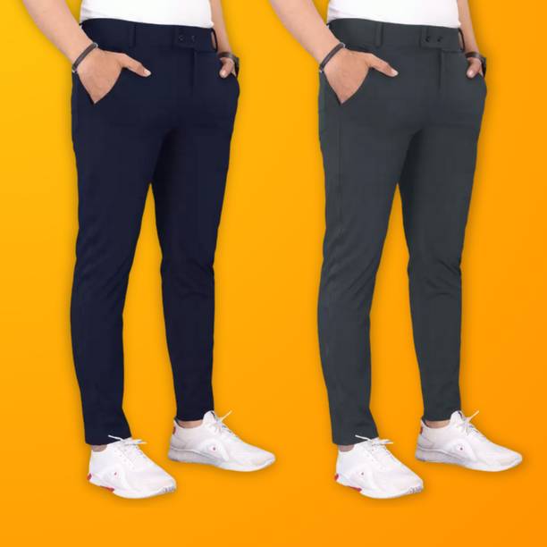 GIBBONTE Slim Fit Men Blue, Grey Trousers
