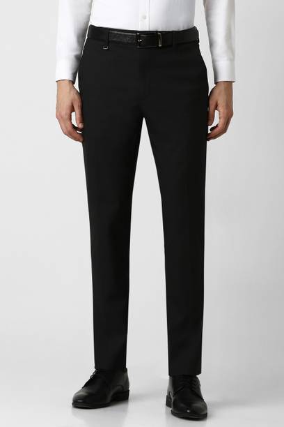 VAN HEUSEN Men Slim Fit Black Polyester Trousers