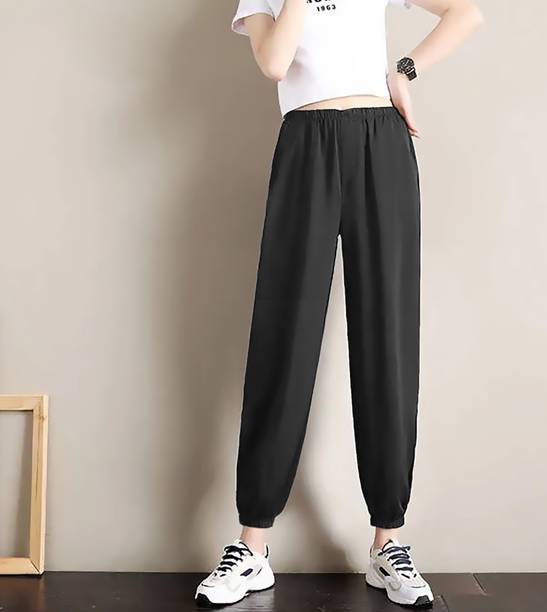 FLOREOS Women Regular Fit Black Lycra Blend Trousers