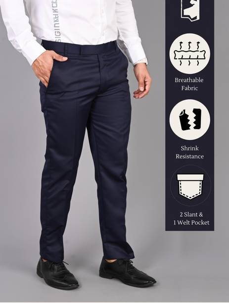 STREETVIBES Men Regular Fit Dark Blue Cotton Blend Trousers