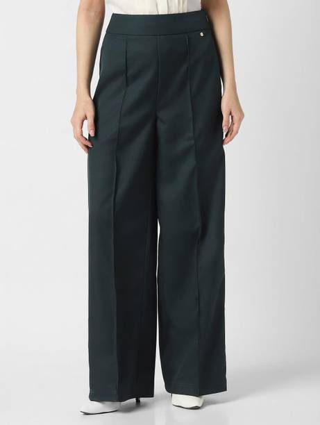 Women Regular Fit Green Polyester Trousers