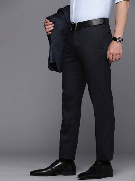Men Slim Fit Black Polycotton Trousers