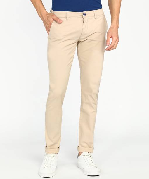 PETER ENGLAND Men Skinny Fit Khaki Cotton Blend Trousers