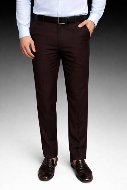 Men's Regular Fit Brown Cotton Blend Trousers