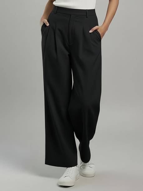 Women Flared Black Pure Cotton Trousers