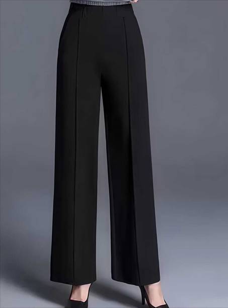 Women Flared Black Polycotton Trousers