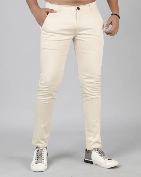 Tanip Men Slim Fit Beige Cotton Blend Trousers