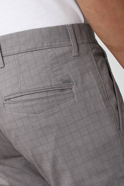 Men Skinny Fit Grey Cotton Blend Trousers