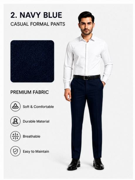 Men Slim Fit Blue Polycotton Trousers