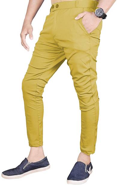 Men Skinny Fit Black Lycra Blend Trousers