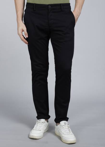 Men Regular Fit Black Cotton Blend Trousers