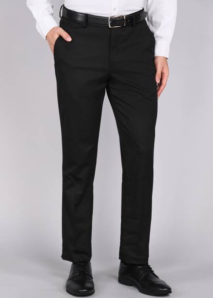 Formal Flat Front Men Slim Fit Dark Blue Polyester Trousers