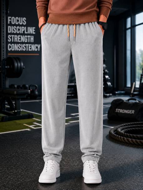 Men Relaxed Grey Cotton Blend Trousers