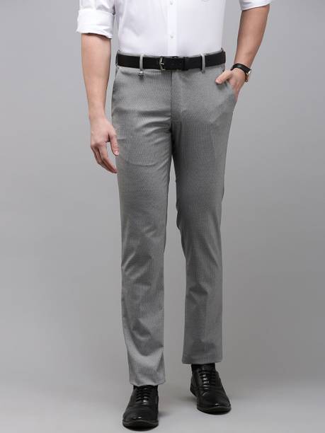 Men Slim Fit Grey Viscose Rayon Trousers