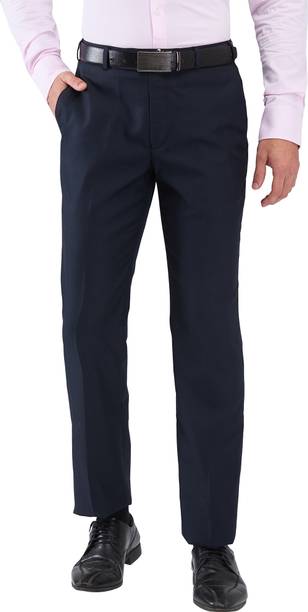 Men Regular Fit Blue Polyester Trousers