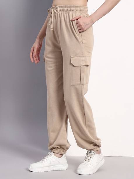 Q-Rious Women Regular Fit Beige Cotton Blend Trousers